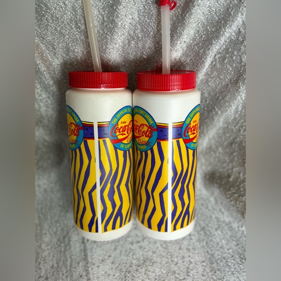 Vintage Coca Cola Water Bottle w/Straw and Lid Can't Beat The Real Thing (2) - Picture 2 of 8